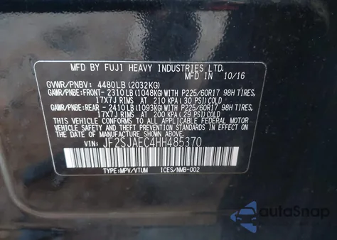 2017 Subaru Forester 2.5I Premium z USA, uszkodzony, nr VIN JF2SJAEC4HH485370